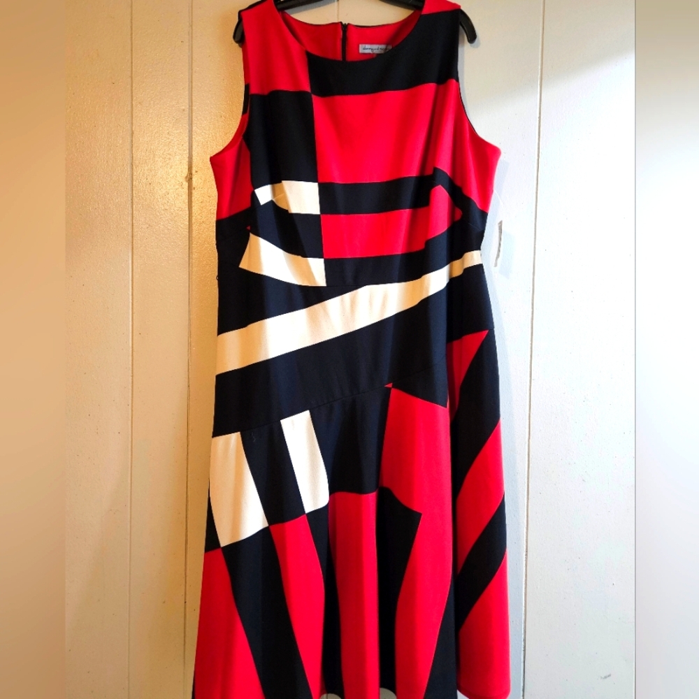 Danny & Nicole Colorblock Red, Black and White Dress - 20W - NWT